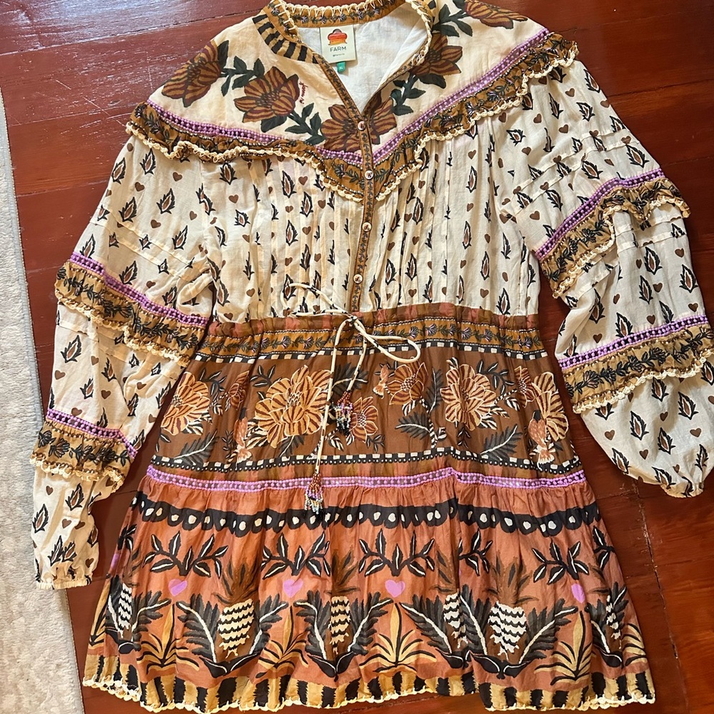 FARM Rio Floral Mini Dress - Brown and Cream